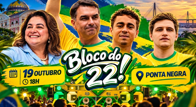Flávio Bolsonaro, Nikolas Ferreira e Lucas Pavanato em Manaus